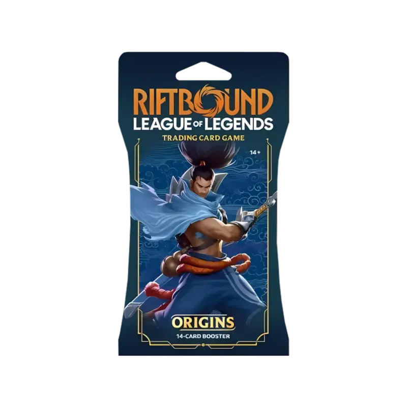 Riftbound Origins Sleeved Booster pack featuring a character from League of Legends with 14 cards.