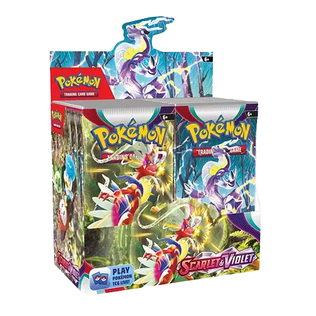 Pokémon Scarlet & Violet Booster Box featuring 36 packs of SV01 base set cards for trading card game enthusiasts.