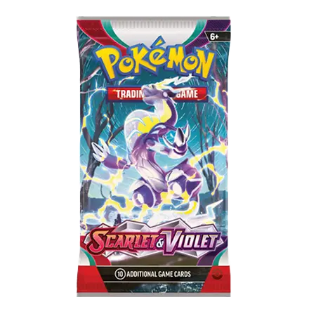 Pokémon Scarlet & Violet Booster Pack featuring vivid artwork, containing 10 cards from the SV01 base set.