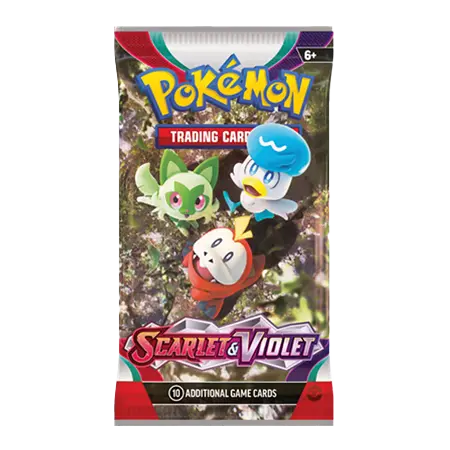 Pokémon Scarlet & Violet booster pack featuring 10 additional game cards from the SV01 base set.