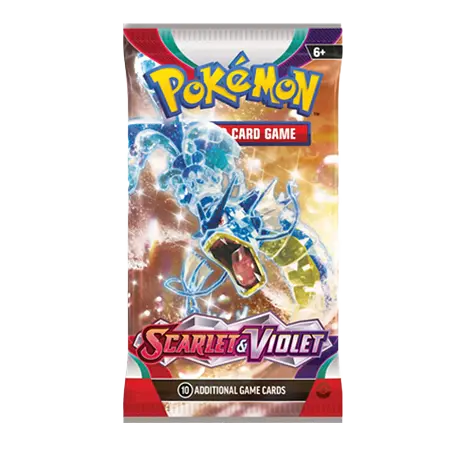 Pokémon Scarlet & Violet Booster Pack featuring stunning Gyarados artwork with 10 additional game cards.