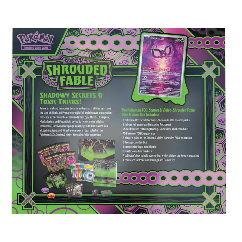 Shrouded Fable Elite Trainer Box for Pokémon SV06.5 including booster packs and promo card.