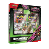 Pokémon Shrouded Fable Kingambit Collection box with booster packs and promo cards, SV06.5 live stream opening.