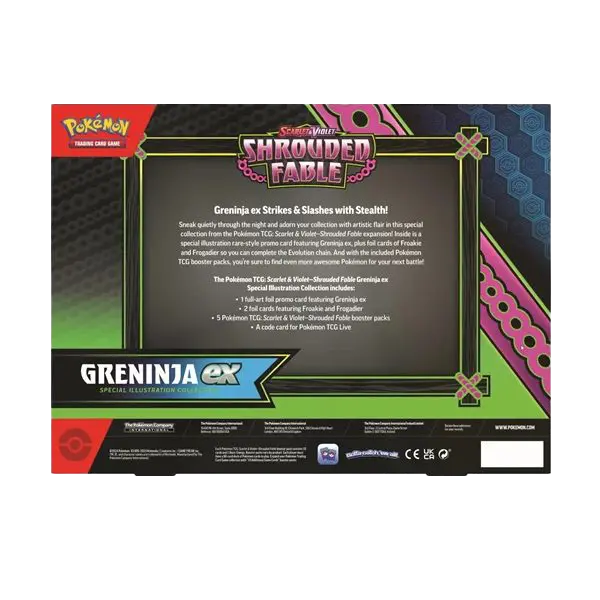 Pokémon Shrouded Fable Greninja EX special illustration collection featuring booster packs and promo cards.