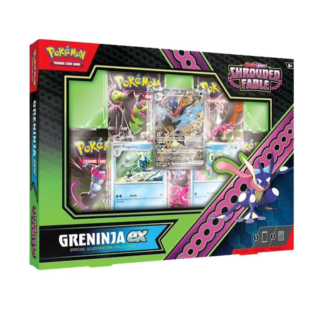 Pokémon Shrouded Fable Special Illustration Collection Greninja EX pack with booster packs and promo cards.