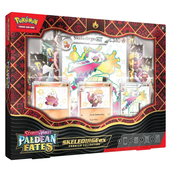 Skeledirge EX Premium Collection featuring Shiny Pokémon and exclusive cards from Pokémon TCG.