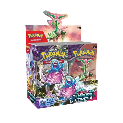 Pokémon Temporal Forces Booster Box featuring 36 packs of Pokémon SV05 collectible trading cards.