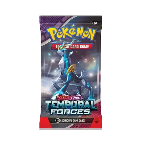Pokémon SV05 Temporal Forces booster pack featuring gorgeous artwork and 10 trading cards for collectors.