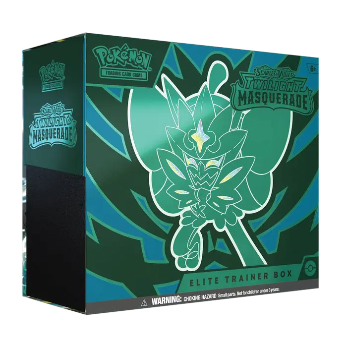 Pokémon SV06 Twilight Masquerade Elite Trainer Box packaging showcasing vibrant green design with logo.