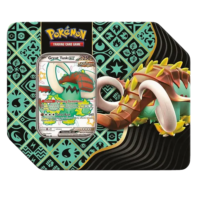 pokemon tcg ancient cards Paldean Fates US Tin Great Tusk