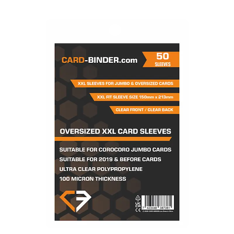 XXL Oversized Card Sleeves packaging for CoroCoro jumbo cards, features ultra clear polypropylene for card protection.