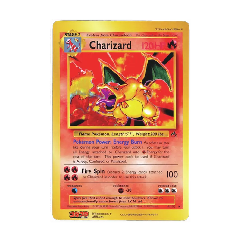 XXL Oversized Card Sleeves for protecting CoroCoro Jumbo Pokemon cards like this Charizard.
