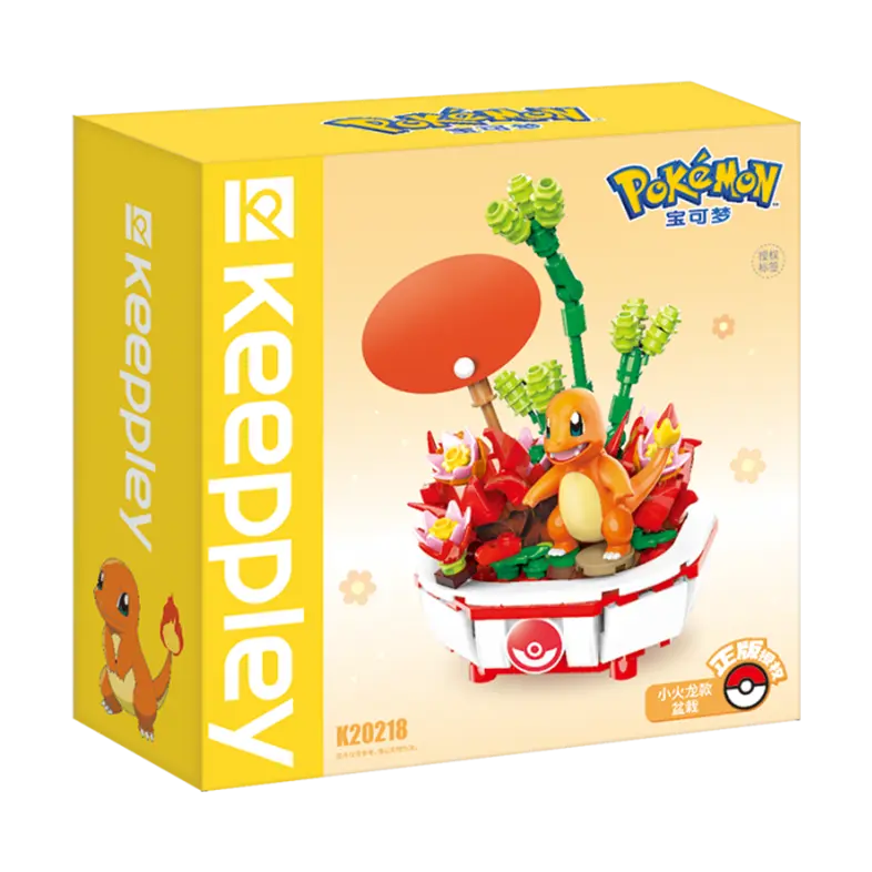 Keeppley Pokémon Bonsai 1.0 Kanto box featuring Charmander and vibrant building blocks.