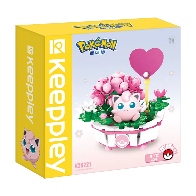 Keeppley Pokémon Bonsai 1.0 Kanto set featuring Jigglypuff and colorful bonsai flowers.