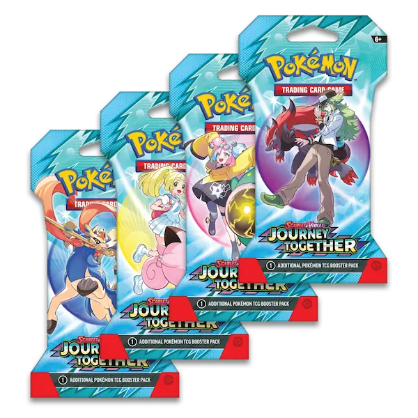 Journey Together Sleeved Booster packs from Pokémon Scarlet & Violet SV09 set, featuring amazing trainer cards.
