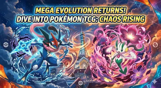 Mega Evolution returns in the art for Pokémon TCG Chaos Rising, featuring dynamic battles and new adventures.