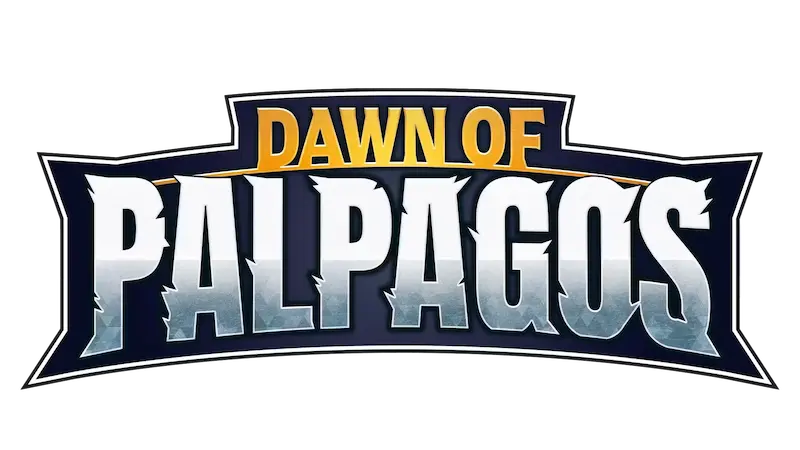 Logo of Dawn of Palpagos, the first expansion set of the Palworld Official Card Game featuring original artwork.