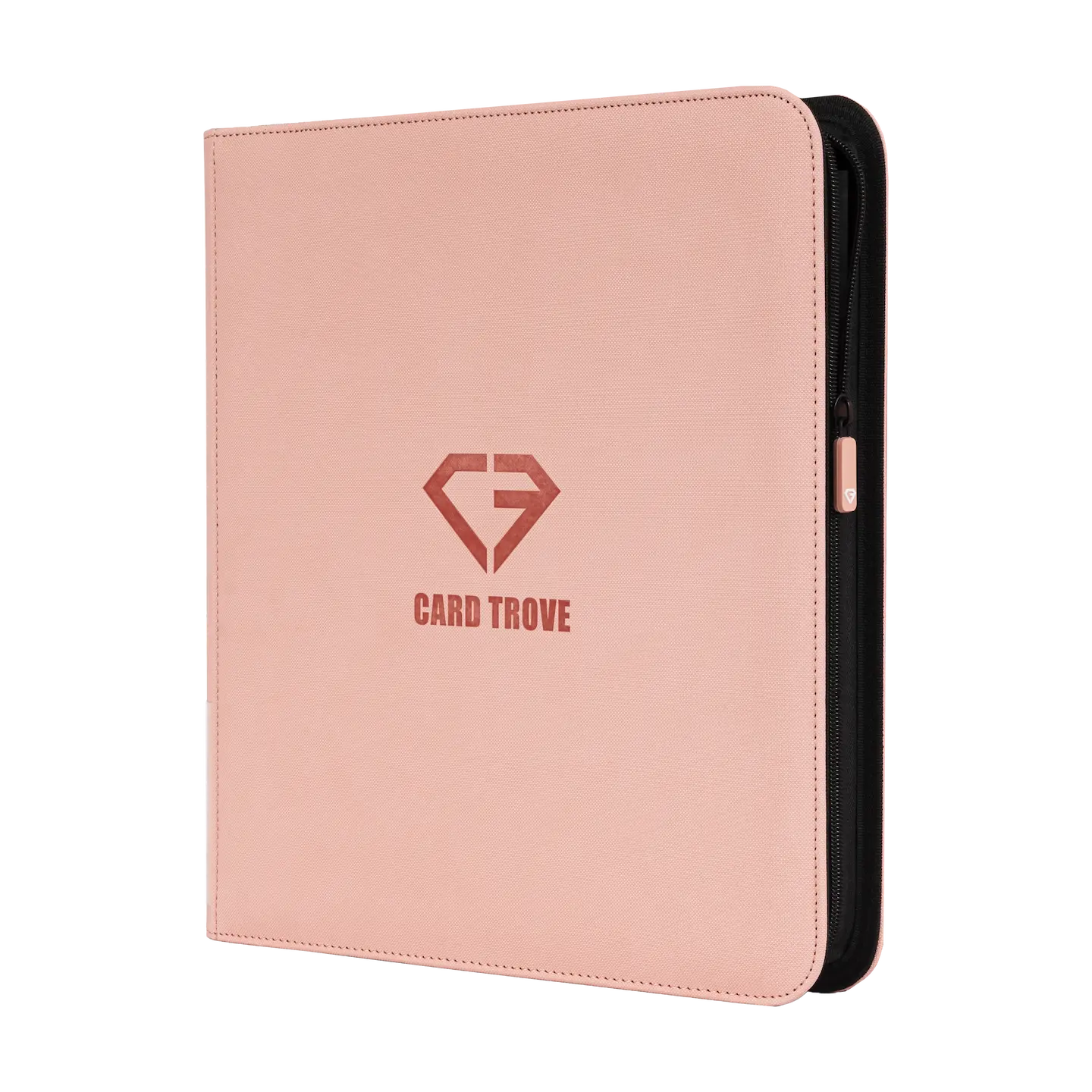 12 Pocket Card Binder Pink with sturdy design and smooth zipper for trading cards.
