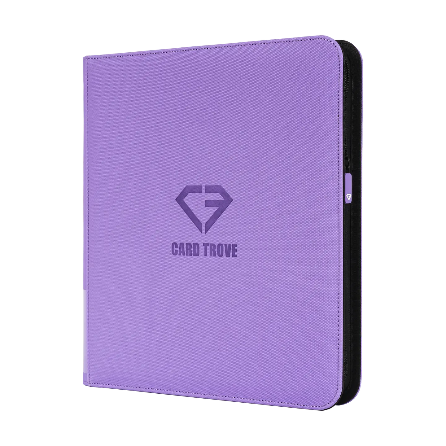 12-Pocket Card Binder Purple for storing 480 standard trading cards with zip closure and splash-resistant finish.