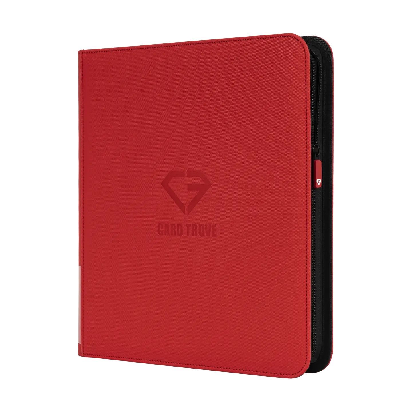 12-Pocket Card Binder Red for storing up to 480 trading cards with splash and impact resistance.