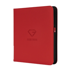 12-Pocket Card Binder Red for storing up to 480 trading cards with splash and impact resistance.
