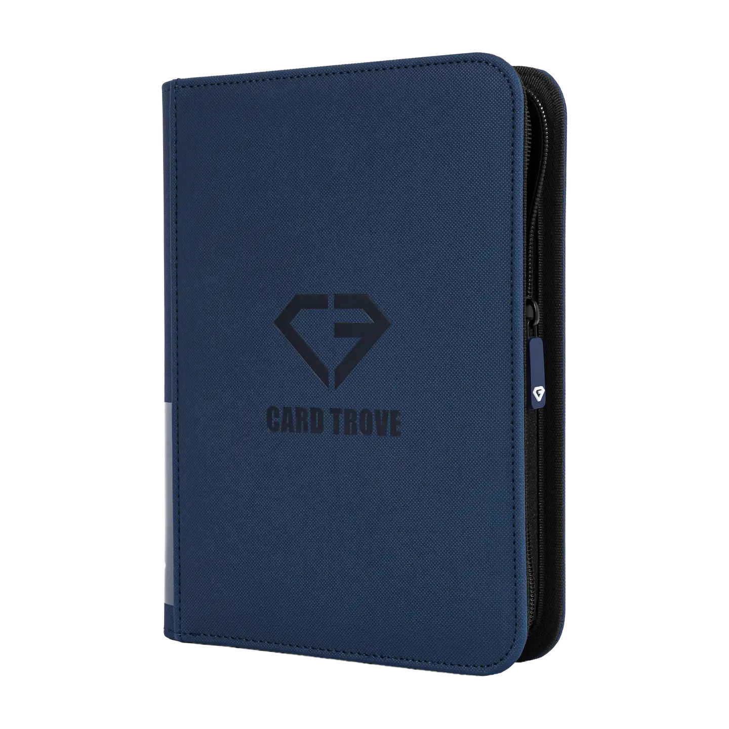 4-Pocket Card Binder Blue with a sturdy design and smooth zipper for secure card storage.