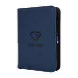 4-Pocket Card Binder Blue with a sturdy design and smooth zipper for secure card storage.