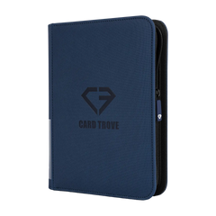 4-Pocket Card Binder Blue with a sturdy design and smooth zipper for secure card storage.