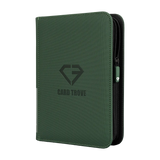 4-Pocket Card Binder Green for storing up to 160 trading cards, splash resistant with ultra clear compartments.