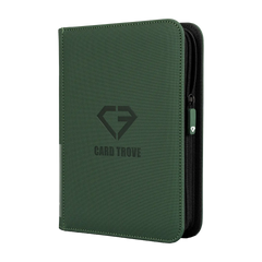 4-Pocket Card Binder Green for storing up to 160 trading cards, splash resistant with ultra clear compartments.