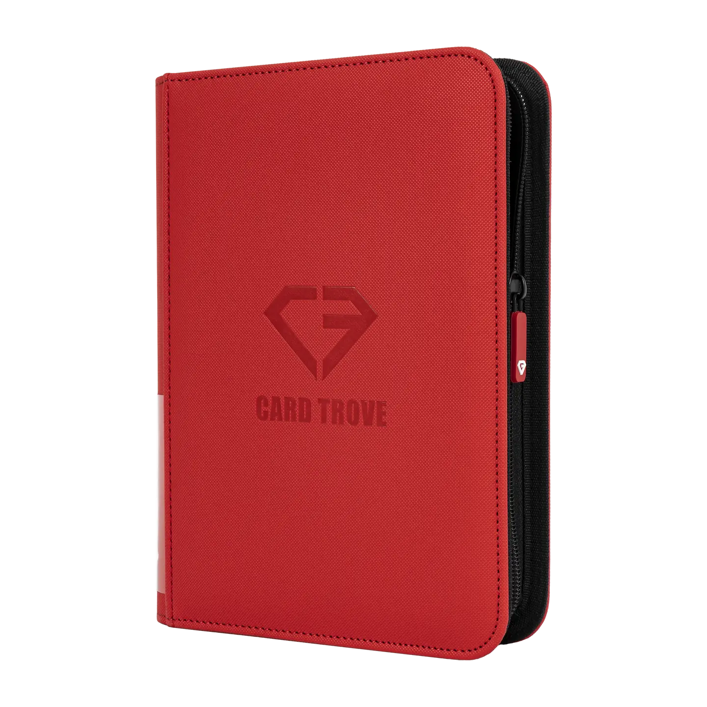 4-Pocket Card Binder Red for storing 160 standard trading cards with a durable zipper closure.