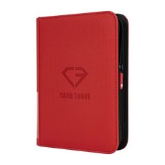 4-Pocket Card Binder Red for storing 160 standard trading cards with a durable zipper closure.