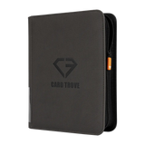 4-Pocket Toploader Card Binder Grey exterior view with logo and zipper closure.
