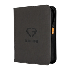 4-Pocket Toploader Card Binder Grey exterior view with logo and zipper closure.
