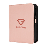 4-Pocket Toploader Card Binder Pink with sturdy design and zipper for secure card storage.