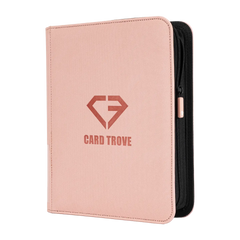 4-Pocket Toploader Card Binder Pink with sturdy design and zipper for secure card storage.