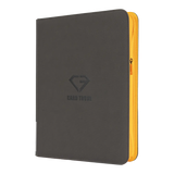 9-Pocket Toploader Card Binder - Trove Limited in grey with orange zipper, ideal for storing trading cards.
