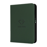 9-Pocket Card Binder Green with smooth zipper and sturdy cover for protecting trading cards.