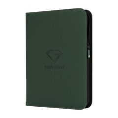9-Pocket Card Binder Green with smooth zipper and sturdy cover for protecting trading cards.
