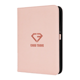 9 Pocket Card Binder Pink with durable design and smooth zipper for storing trading cards.