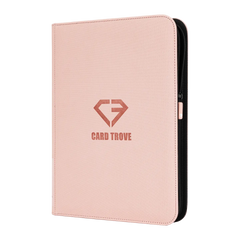 9 Pocket Card Binder Pink with durable design and smooth zipper for storing trading cards.