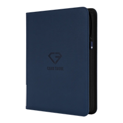9-Pocket Toploader Card Binder Blue with smooth zipper and splash-resistant surface, designed for 252 trading cards.