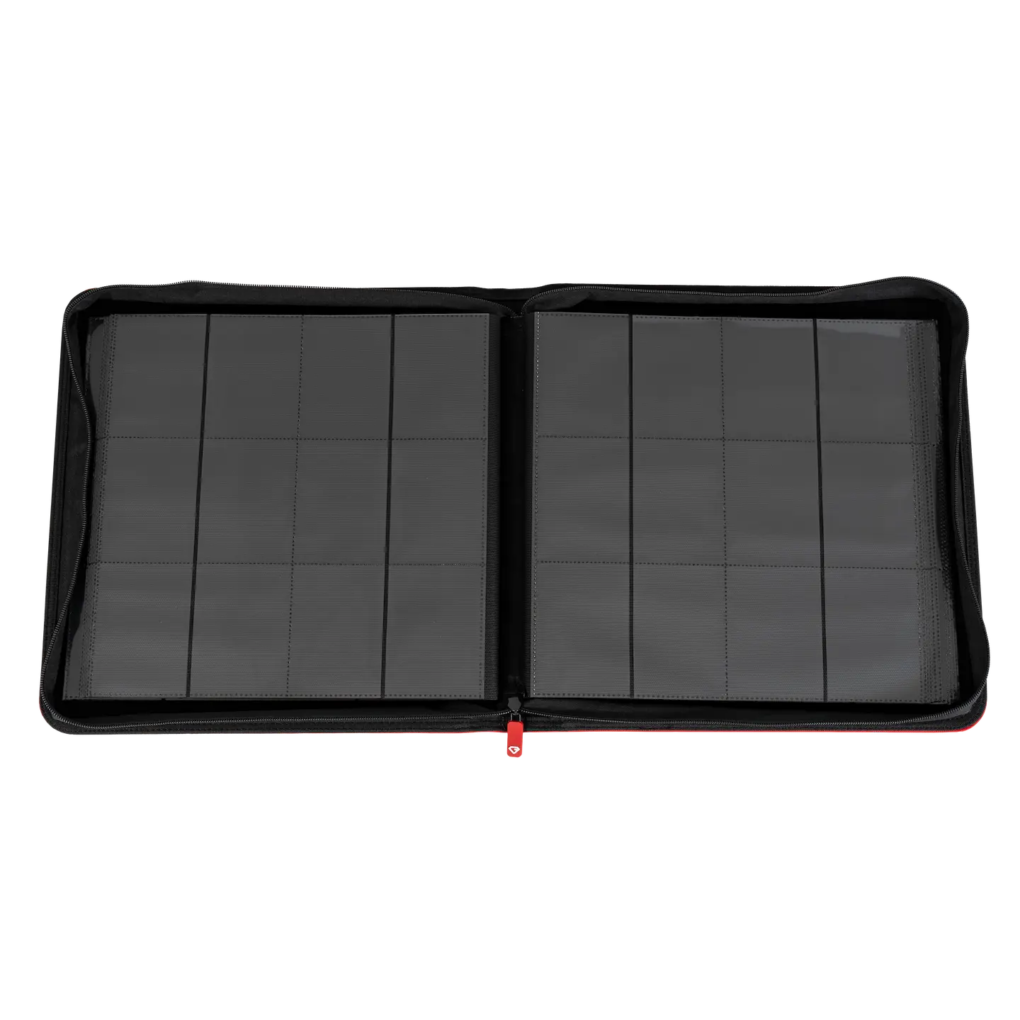 12-Pocket XL Card Binder Red open view showing compartments for 720 standard trading cards.