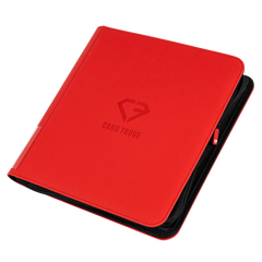 12-Pocket XL Card Binder Red with sleek design and smooth zipper for trading card storage.