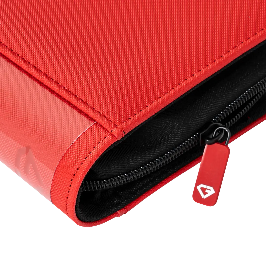 12-Pocket XL Card Binder Red zipper and close-up texture for premium card storage.
