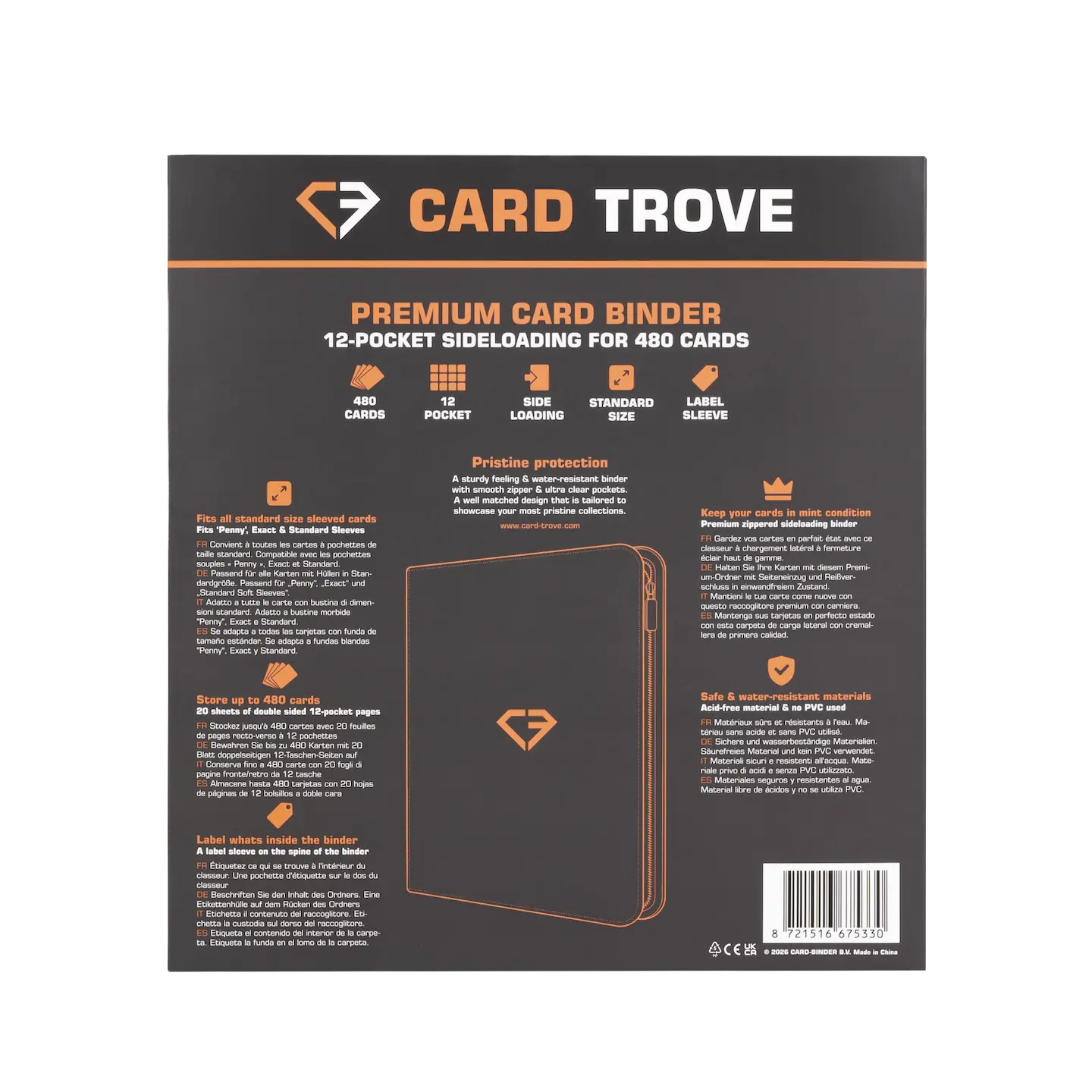 12-Pocket Card Binder - Trove Limited - Premium binder for 480 trading cards with sideloading compartments.
