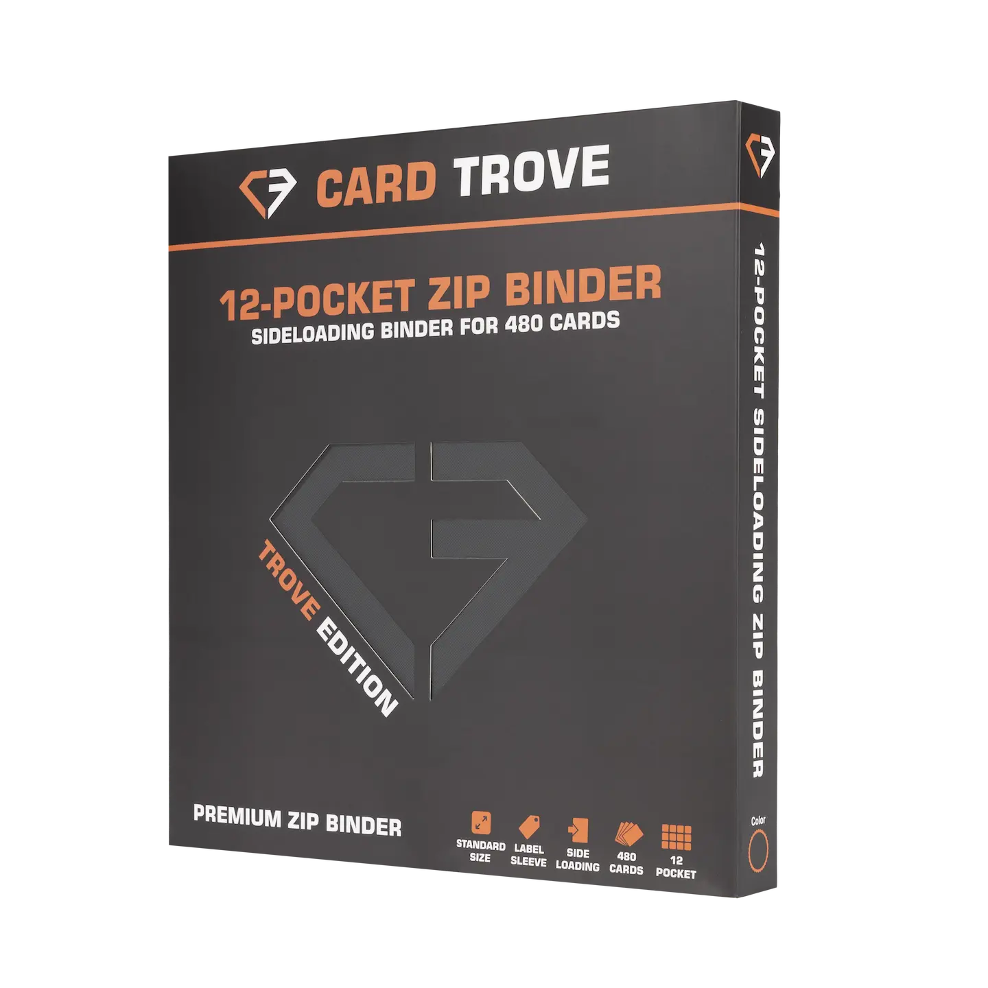 12-Pocket Card Binder - Trove Limited premium zip binder designed for 480 cards, featuring sideloading and a secure zipper.