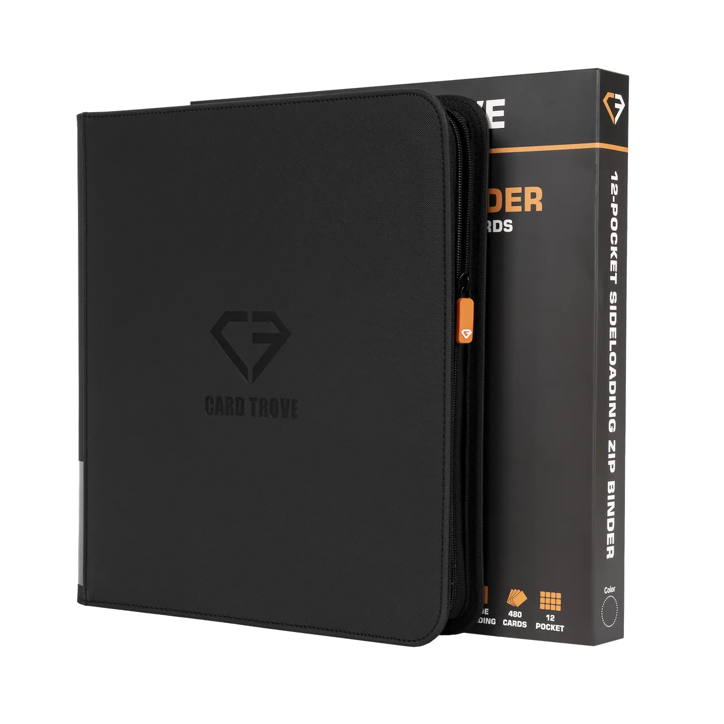12-Pocket Card Binder Black with smooth zipper for standard trading cards storage.