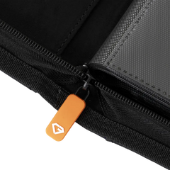 Close-up of the zipper pull on the 12-Pocket Card Binder Black, showcasing premium quality and sturdy design.