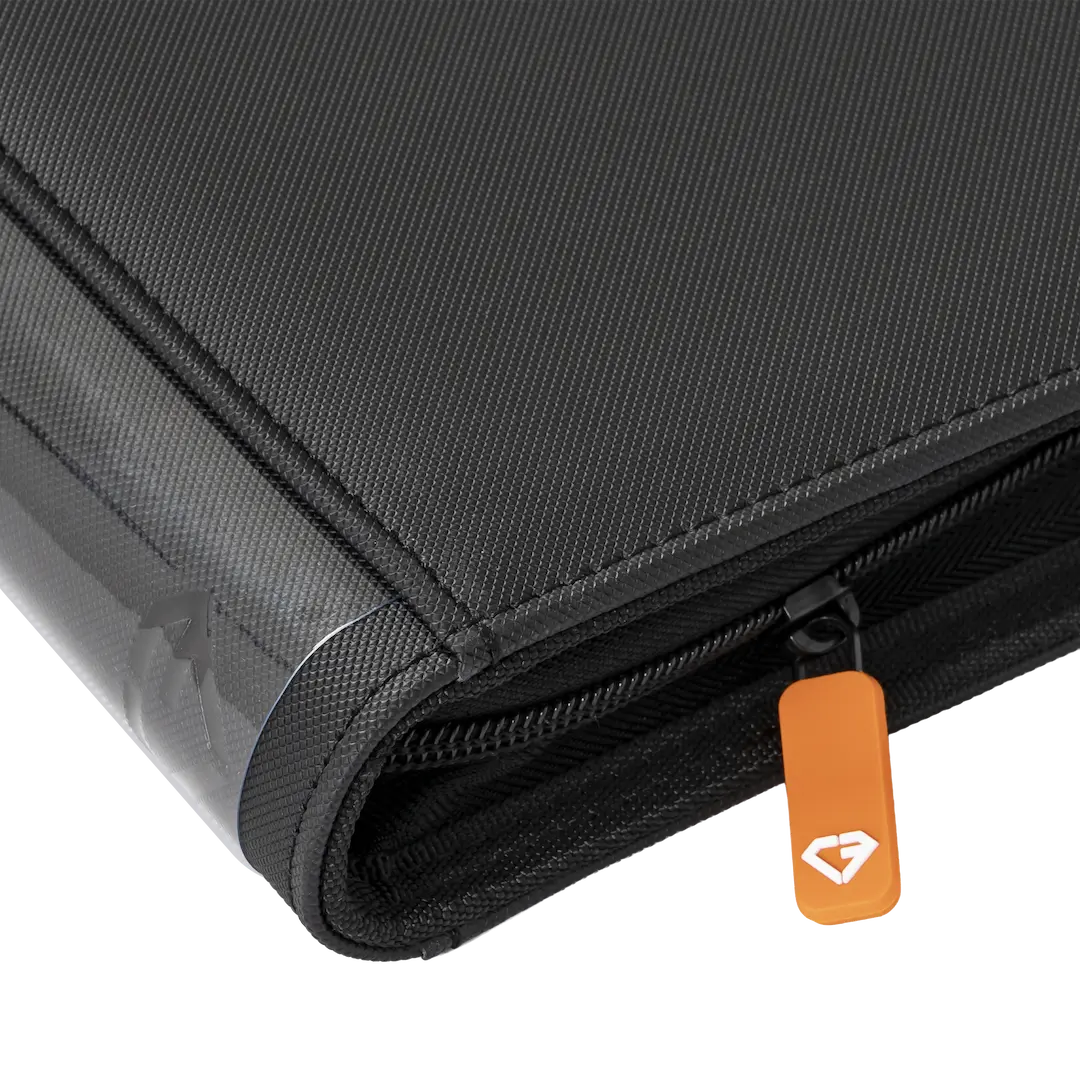 Close-up of the 12-Pocket Card Binder Black showing the zipper and premium finish.